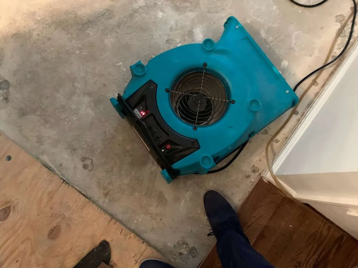 Air mover drying subfloor during Commercial Water Damage Restoration in Town 'n' Country